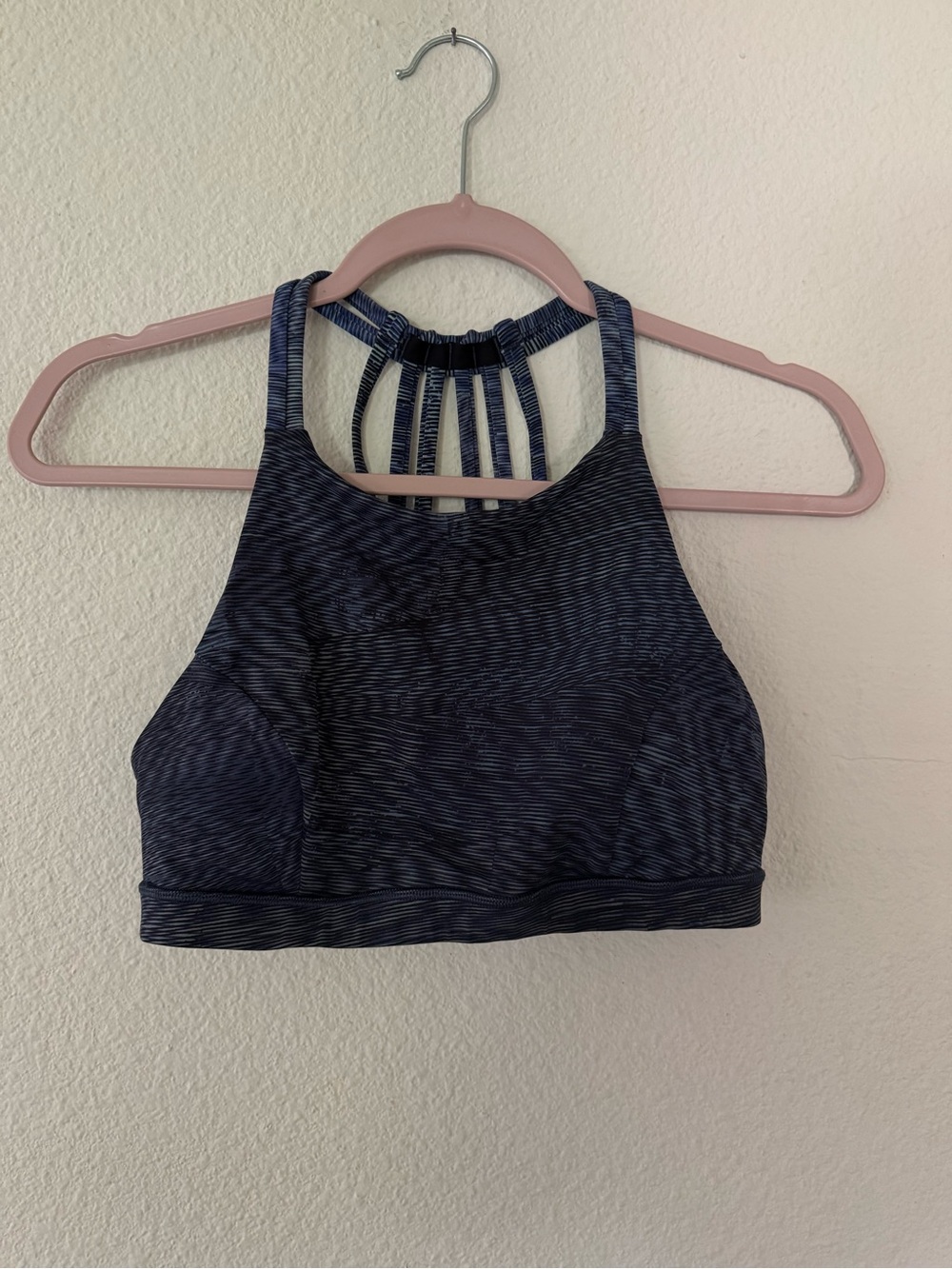 lululemon athletica High-Neck Strappy Sports Bra in Deep Navy Stripe